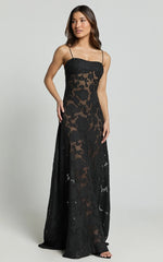 Lily Maxi Dress - Sheer Jacquard Maxi Dress in Black