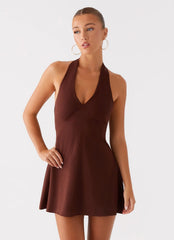 Heavy Hearted Linen Mini Dress - Brown