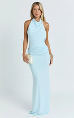 Lizzy Maxi Dress - Backless Ruched Bodycon Dress in Blue