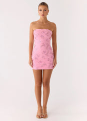 Push Back Beaded Sequin Mini Dress - Pink