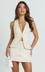 Andie Mini Skirt - High Waisted Tailored Skirt in Cream