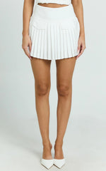 Erica Mini Skirt - Yoke Waist Pocket Detail Pleated Skirt in Off White