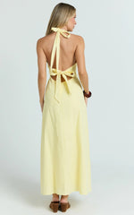 Connor Maxi Dress - Halter Neck Tie Back Dress in Lemon