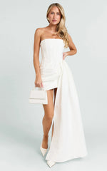 Jeanette Mini Dress - Strapless Corset Bodice Draped Waist Dress in White