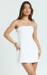 Maia Mini Dress - Boucle Strapless A Line Dress in White