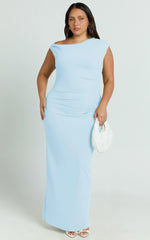 Genie Maxi Dress - Off The Shoulder Dress in Baby Blue