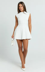 Becky Mini Dress - High Neck Sleeveless Fit And Flare Dress in White