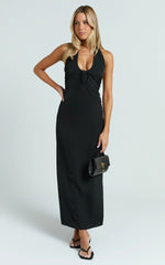 Lorvie Maxi Dress - Halter Plunge A Line Dress in Black
