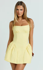 Elliot Mini Dress - Scoop Neck Fit And Flare Dress in Lemon