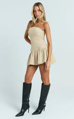 Perry Mini Dress - Drop Waist Strapless Dress in Stone