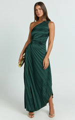 Kitsune Maxi Dress - One Shoulder Cut Out Dress in Emerald Green