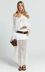 Safiya Maxi Skirt - Mid Waist Lace Skirt With Slip in White