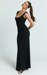 Odette Maxi Dress - Scoop Neck A Line Dress in Black