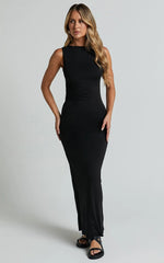 Aisha Maxi Dress - Sleeveless Twist Strap Bodycon Dress in Black