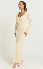 Halsey Maxi Dress - Crochet Scoop Neck Flare Sleeve Dress in Off White