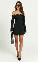 Anabelle Mini Dress - Tailored Off Shoulder Dress in Black
