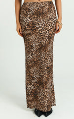 Jacqui Maxi Linen Blend Skirt - Bias Cut Back Split Skirt in Tonal Leopard Print