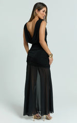 Alfiena Maxi Dress - Drop Waist Low Back Dress in Black