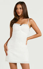 Erlinda Mini Dress - Tie Front Cut Out Detail Mini Dress in White