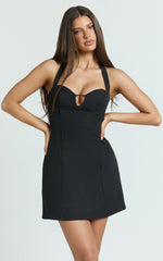 Effie Mini Dress - Halter Sweetheart Neck A Line Dress in Black