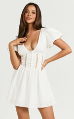 Chriscelle Mini Dress - Lace Detail Fit & Flare Dress in White