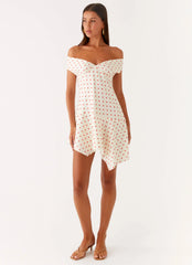 Alma Mini Dress - White Red Polka Dot