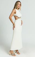 Amy Maxi Dress - High Neck Cut Dress with Hardware Detail in Cream