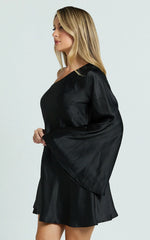Karla Mini Dress - One Shoulder Long Sleeve Dress in Black