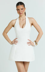 Lauren Mini Dress - Halter Scoop Neck Dress in White