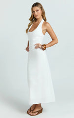 Murray Midi Dress - Deep U Halter Neck Dress in White