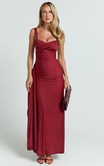 Roxanne Maxi Dress - Sweetheart Neck Gathered Bodycon Dress in Red