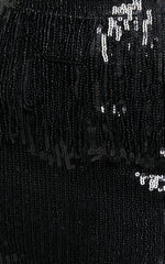 Paris Mini Skirt - Sequin Fringe High Waisted Skirt in Black