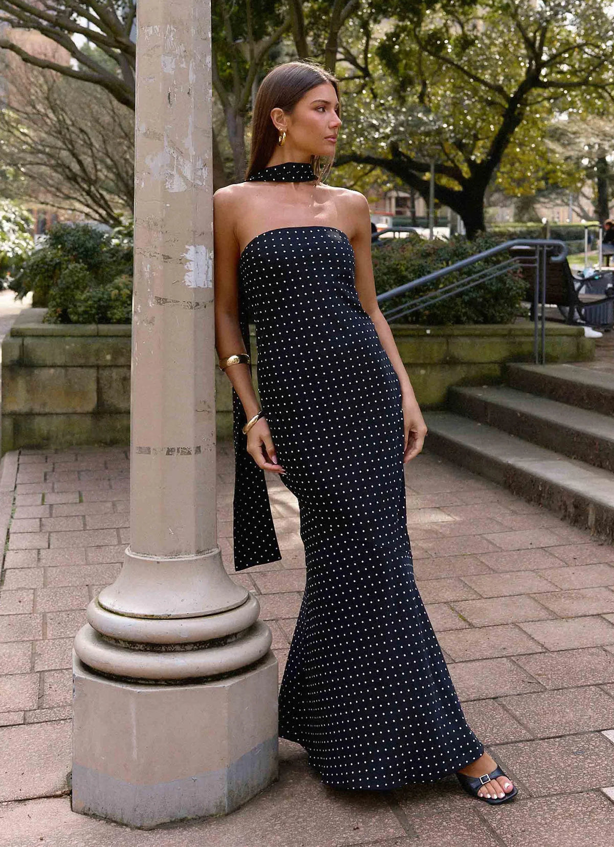 Under The Pagoda Maxi Dress - Black Polkadot