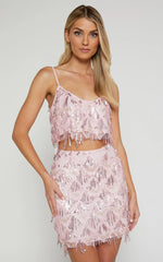 Khrizza Mini Skirt - Sequin Diamond Mesh Skirt in Pink
