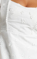 Fancy A Spritz Mini Dress - Square Neck Dress in White Embroidery
