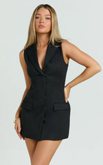 Bella Mini Dress - Tailored A Line Blazer Dress in Black