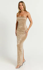 Joyce Maxi Dress - Heat Press Strapless Dress in Nude