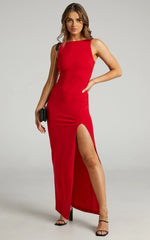 Indi Maxi Dress - Boat Neck Bodycon Dress in Red
