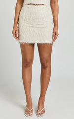 Frida Mini Skirt - High Waisted A Line Fluffy Skirt in Cream
