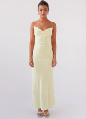 Joanna Satin Maxi Dress - Lemon