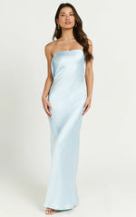 Charlita Maxi Dress - Strapless Cowl Back Satin Dress in Light Blue