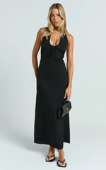 Lorvie Maxi Dress - Halter Plunge A Line Dress in Black