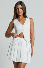 Harlee Mini Skirt - Pleated A line Skirt in White