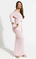 Pietra Maxi Dress - Knit Off Shoulder Dress in Baby Pink