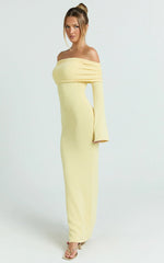 Pietra Maxi Dress - Knit Off Shoulder Dress in Lemon