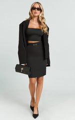 Pia Mini Skirt - Fitted Knee Length Skirt in Black