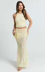 Celeste Maxi Skirt - Sequin Fit And Flare Skirt in Lemon