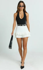 Felicia Mini Skirt - Mid Rise Drop Waist Pleated Skirt in White