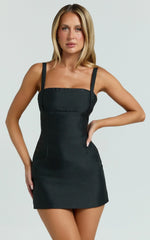 Beckett Mini Dress - Square Neck Form Fitting Dress in Black