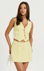 Bev Mini Skort - Mid Waisted Pintuck Skort in Citrus
